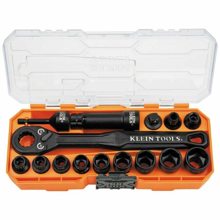 KLEIN TOOLS 8-1/2-Inch Drive Impact-Rated Pass Through Socket Set, 15-Piece 65400